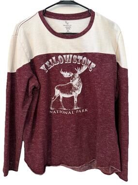 Yellowstone National Park Shirt Men's 2XL Ragwear USA Maroon Moose Graphic Tee